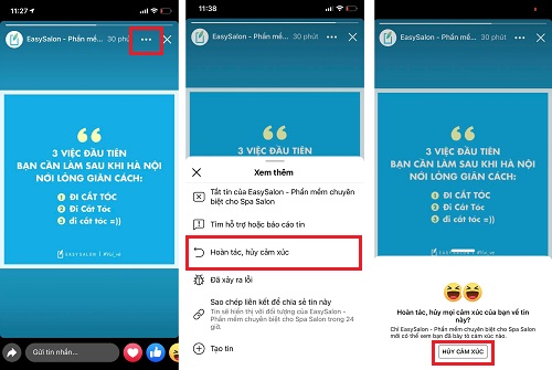 Cách hoàn tác cảm xúc trên story Facebook