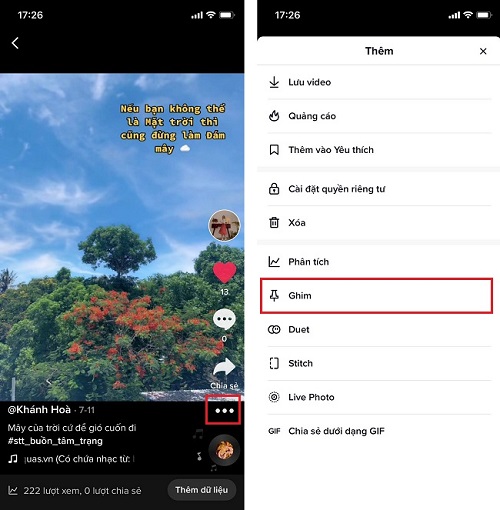 cách ghim video TikTok 