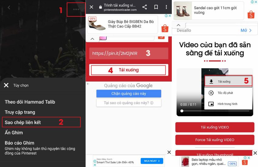 Tai video tren Pinterest bang dien thoai